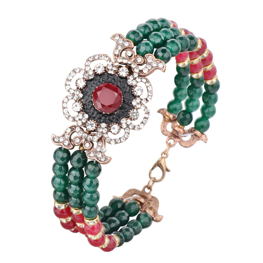 Wholesale Roman Crystal Simple Diamond Inlaid Natural Stone Alloy Bracelet