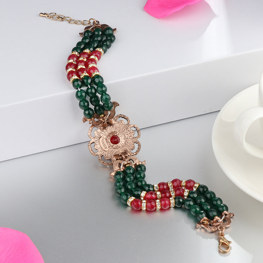 Wholesale Roman Crystal Simple Diamond Inlaid Natural Stone Alloy Bracelet