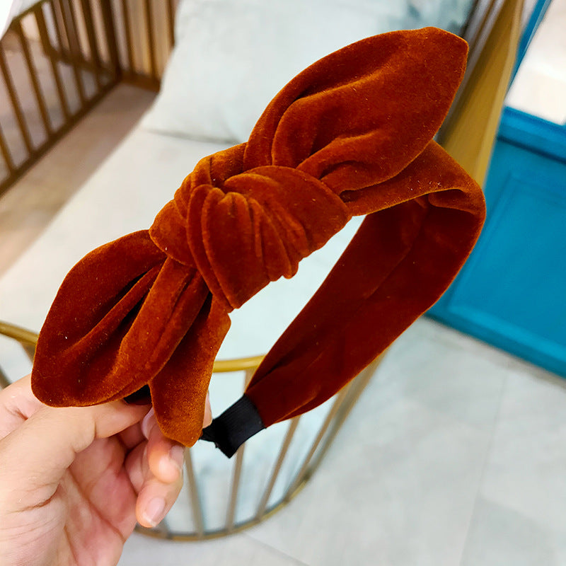 Wholesale Velvet Solid Color Bow Tie Wide Hair Hoop