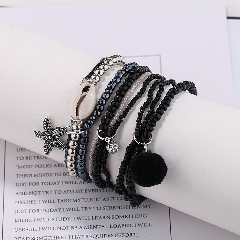 Wholesale Millet Bead String Elastic Multi-layer Shell Bracelet