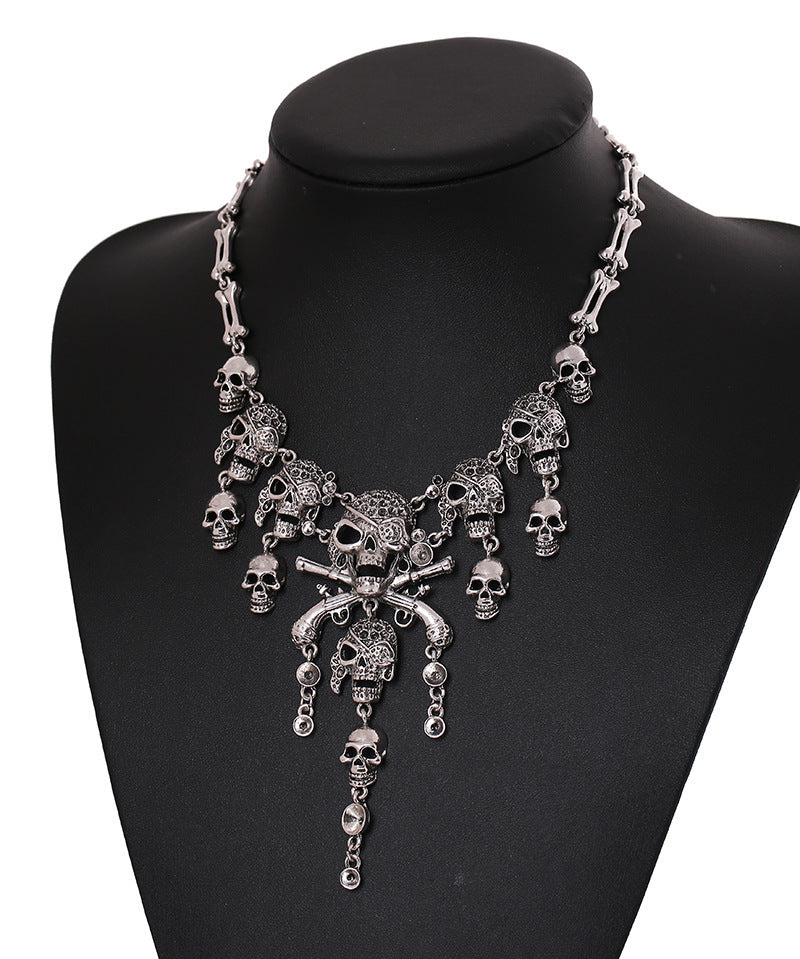Wholesale Halloween Retro Skull Alloy Necklace