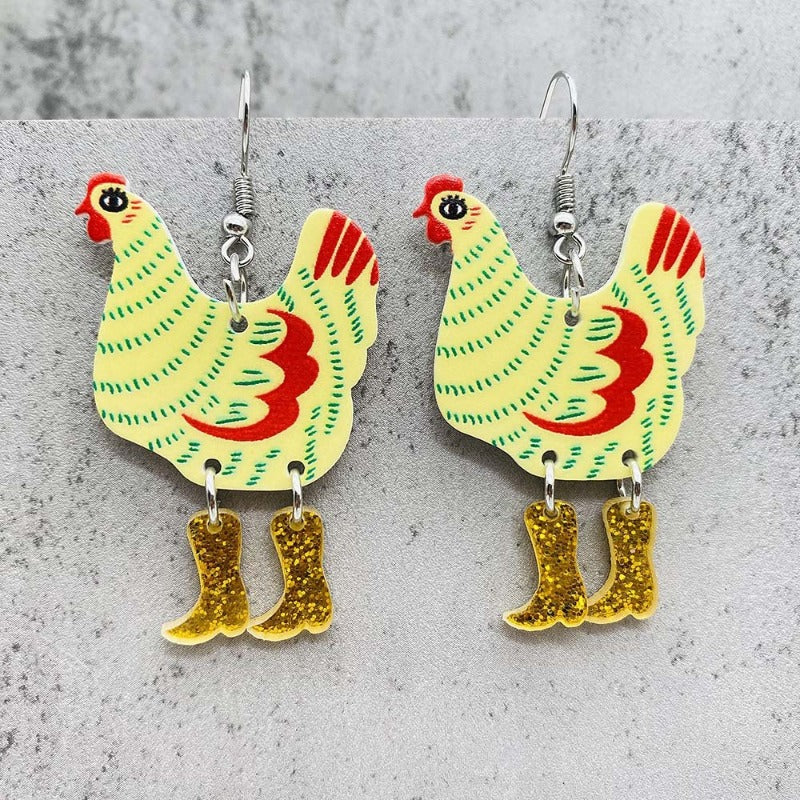 Wholesale Funny High Heels Polka Dot Rooster Acrylic Earrings