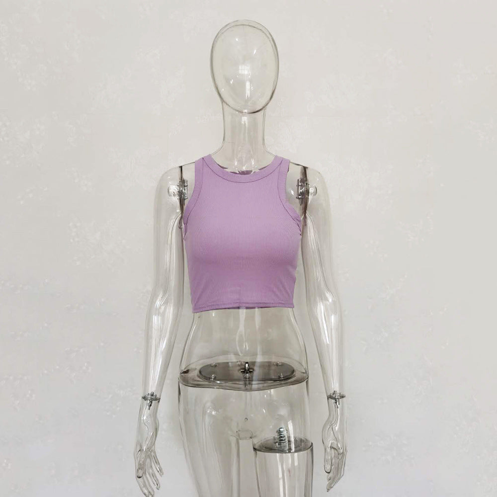 Wholesale Fashionable and Versatile Solid Color Sleeveless Bottoming Vest T-shirt