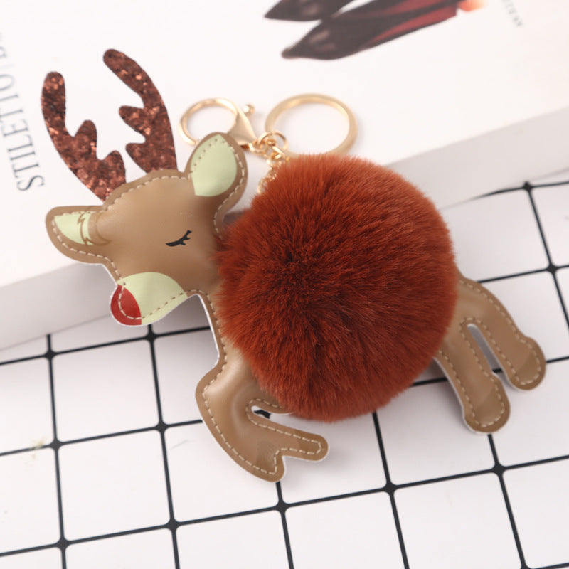 Wholesale PU Christmas Plush Ball Keychain