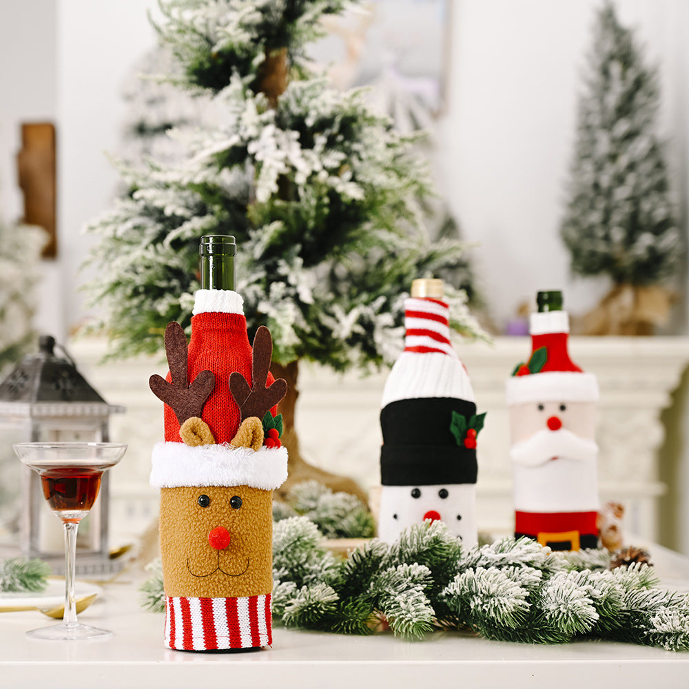 Wholesale Christmas Decoration Knitted Flannel Cartoon Wine Bottle Cover