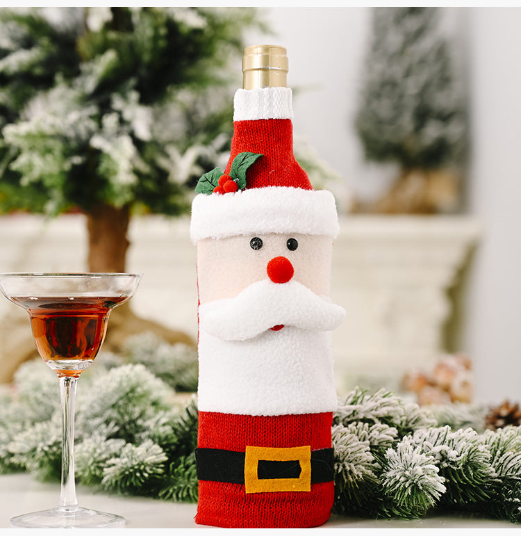 Wholesale Christmas Decoration Knitted Flannel Cartoon Wine Bottle Cover