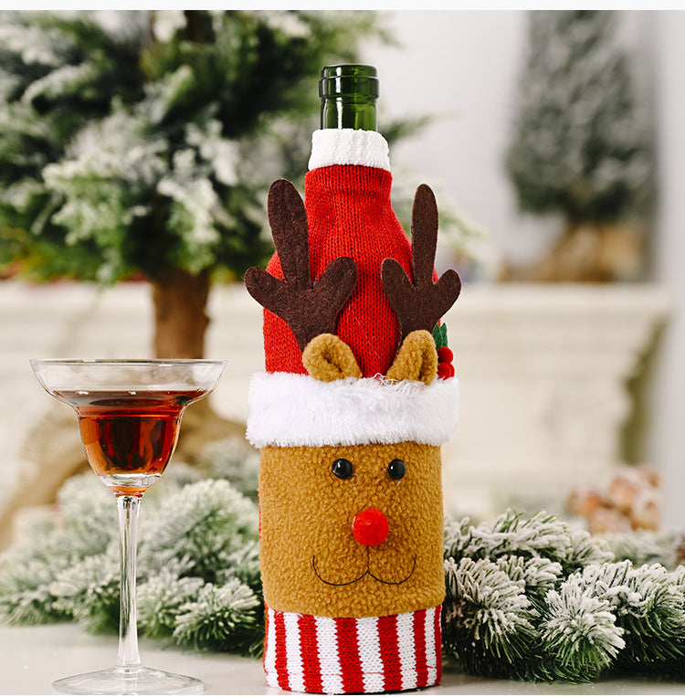 Wholesale Christmas Decoration Knitted Flannel Cartoon Wine Bottle Cover