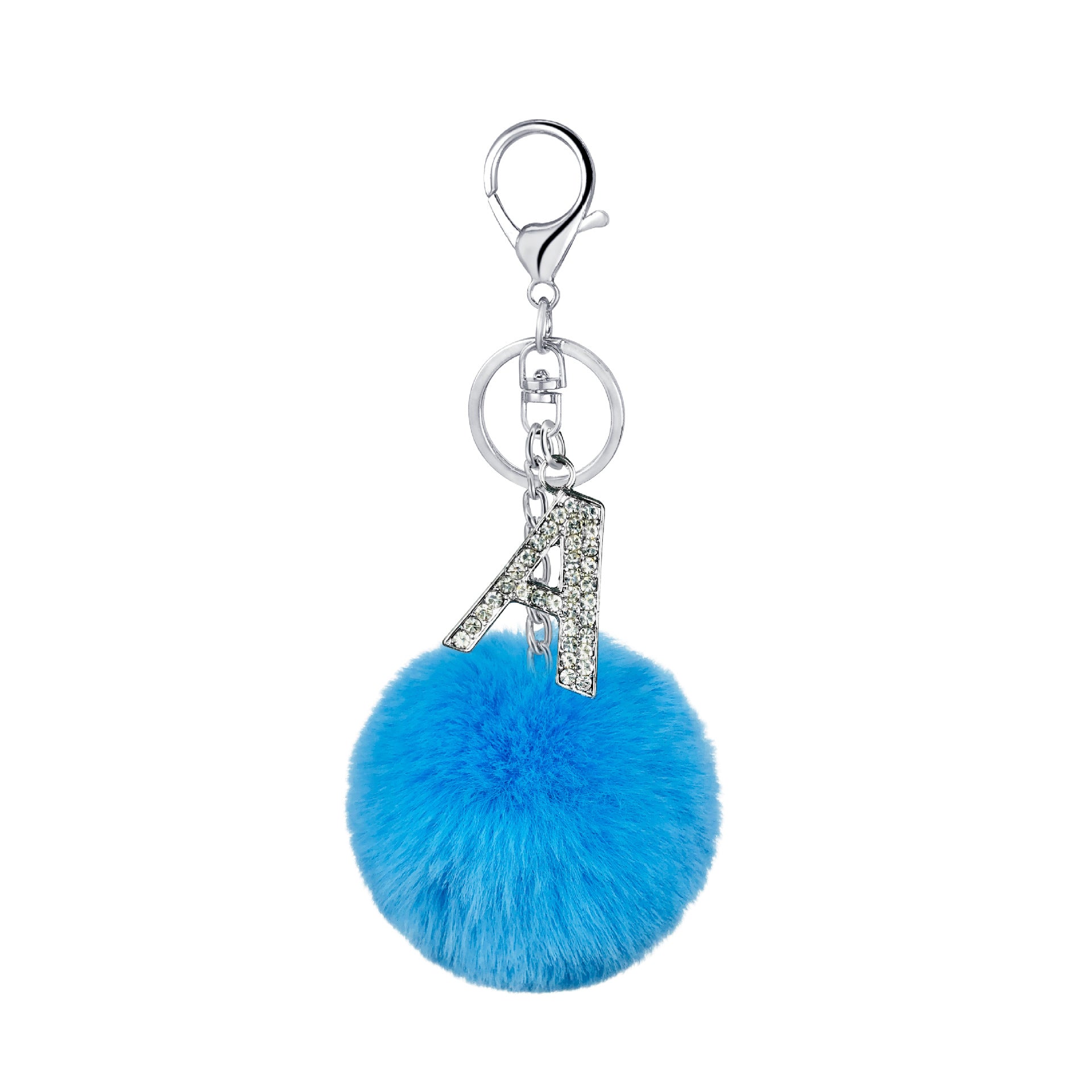 Wholesale Diamond Alloy Letter Fur Ball Keychain