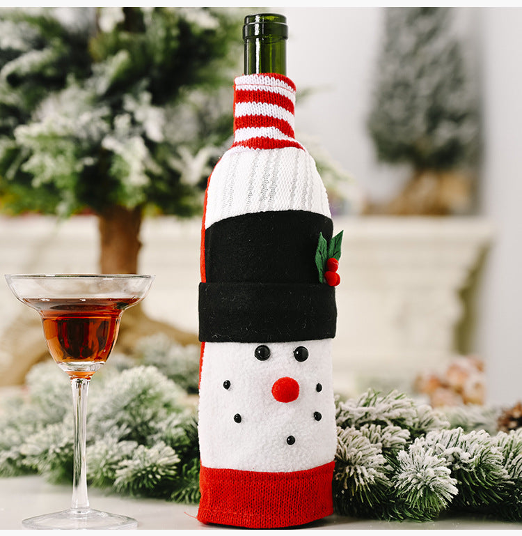 Wholesale Christmas Decoration Knitted Flannel Cartoon Wine Bottle Cover