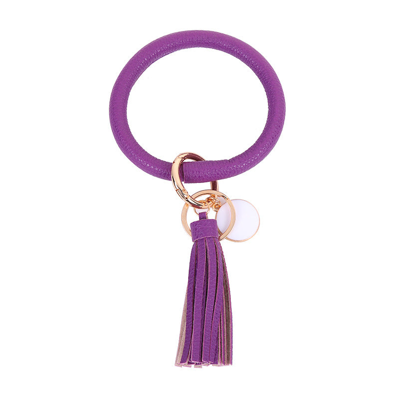 Wholesale Tie-dyed PU Leather Tassel Bracelet Keychain