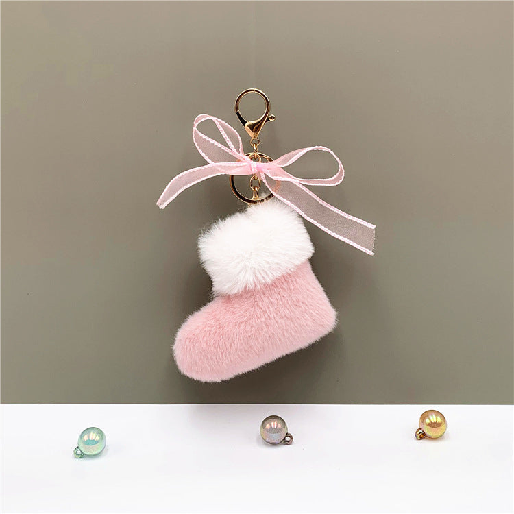 Wholesale Christmas boots keychain cute bow bag pendant cartoon plush car keychain