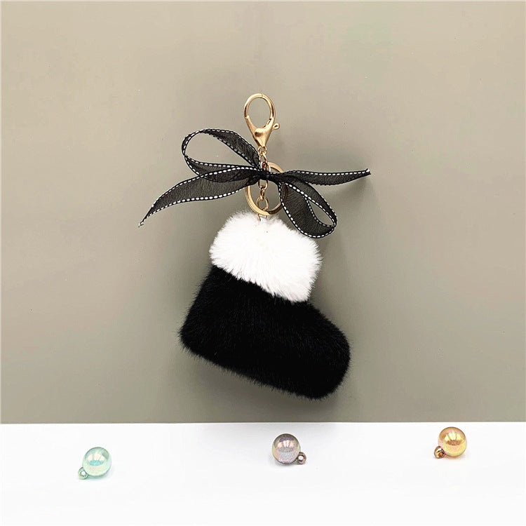 Wholesale Christmas boots keychain cute bow bag pendant cartoon plush car keychain