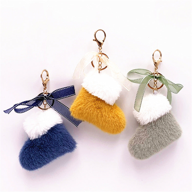 Wholesale Christmas boots keychain cute bow bag pendant cartoon plush car keychain