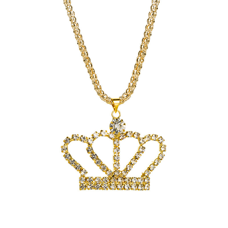 fashion all-match full diamond crown hollow lady pendant necklace long diamond sweater chain