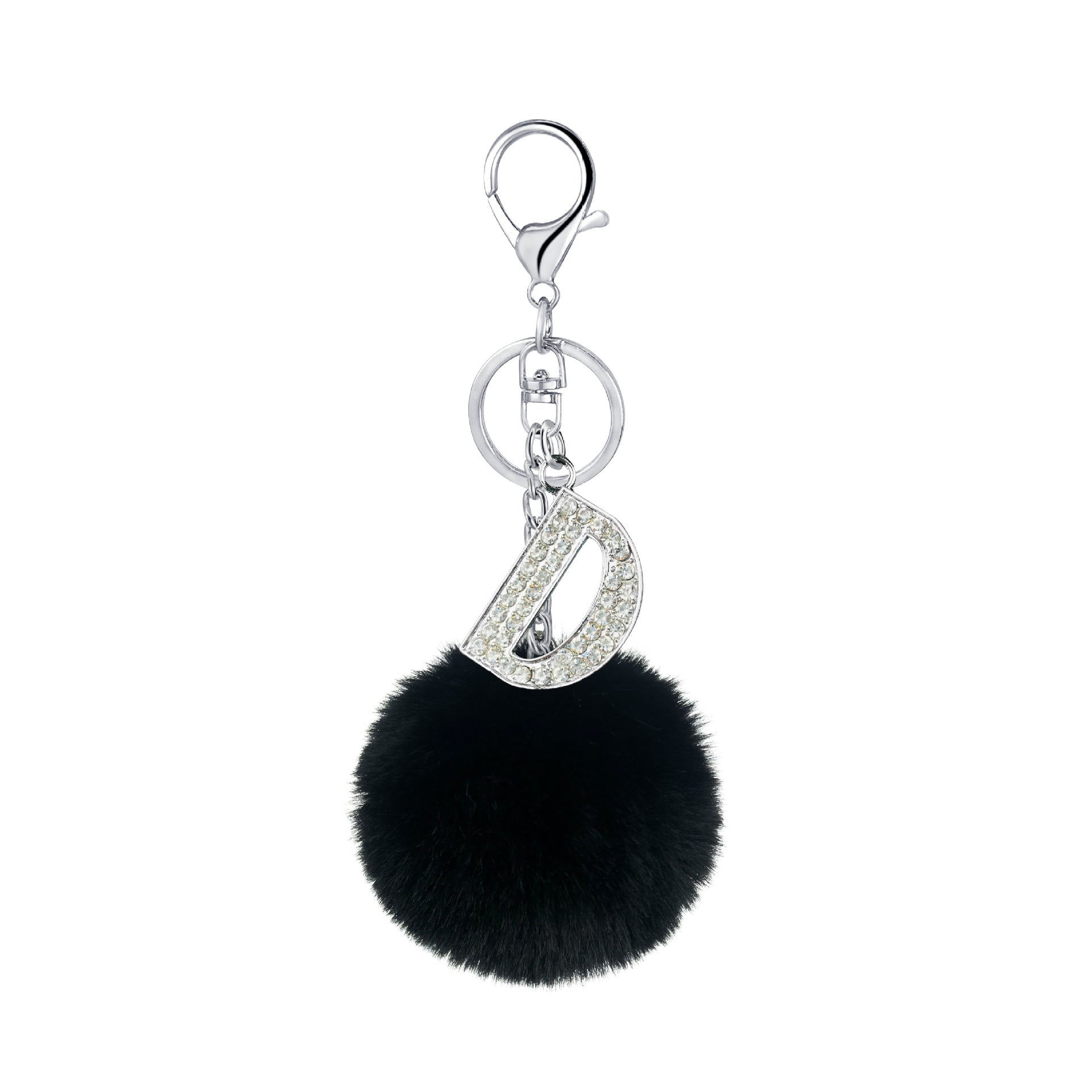 Wholesale Imitation Rex Rabbit Fur Ball Diamond-encrusted Alloy English Letter Keychain