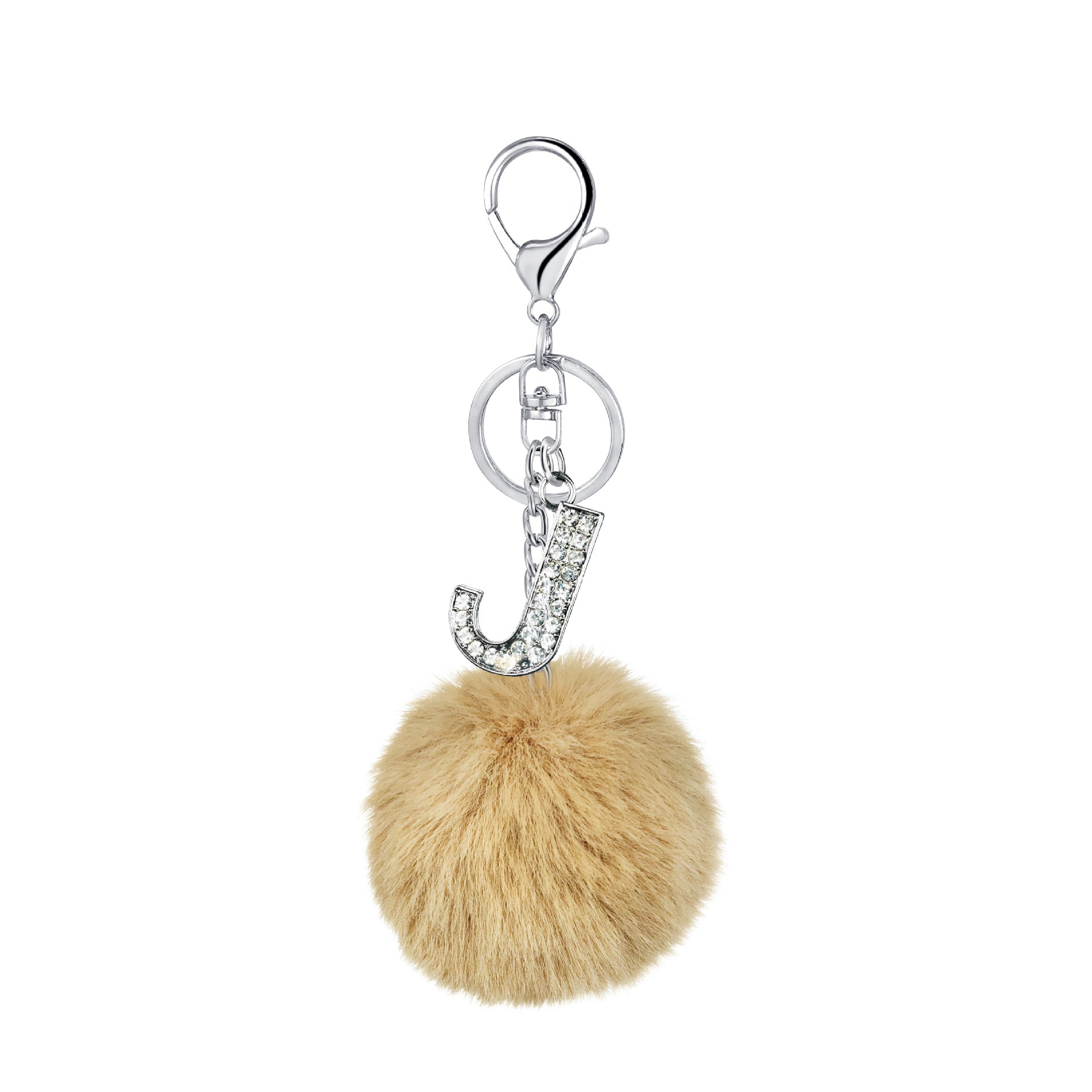 Wholesale Imitation Rex Rabbit Fur Ball Diamond-encrusted Alloy English Letter Keychain