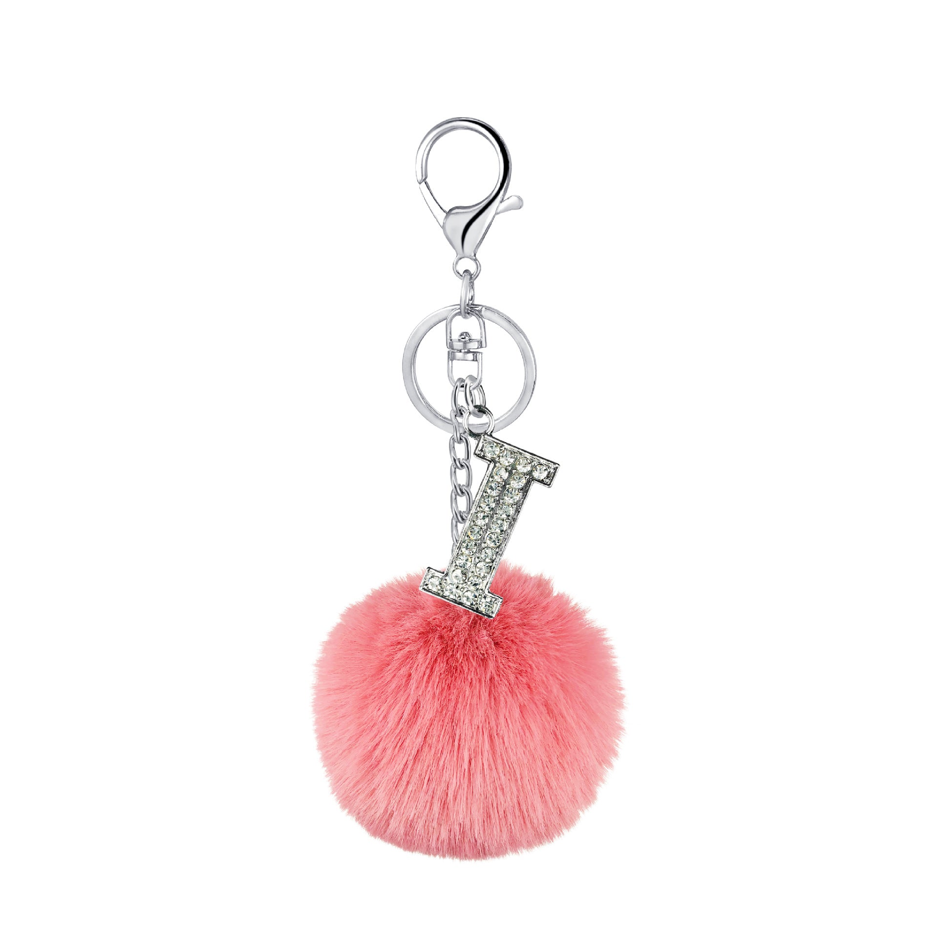 Wholesale Imitation Rex Rabbit Fur Ball Diamond-encrusted Alloy English Letter Keychain
