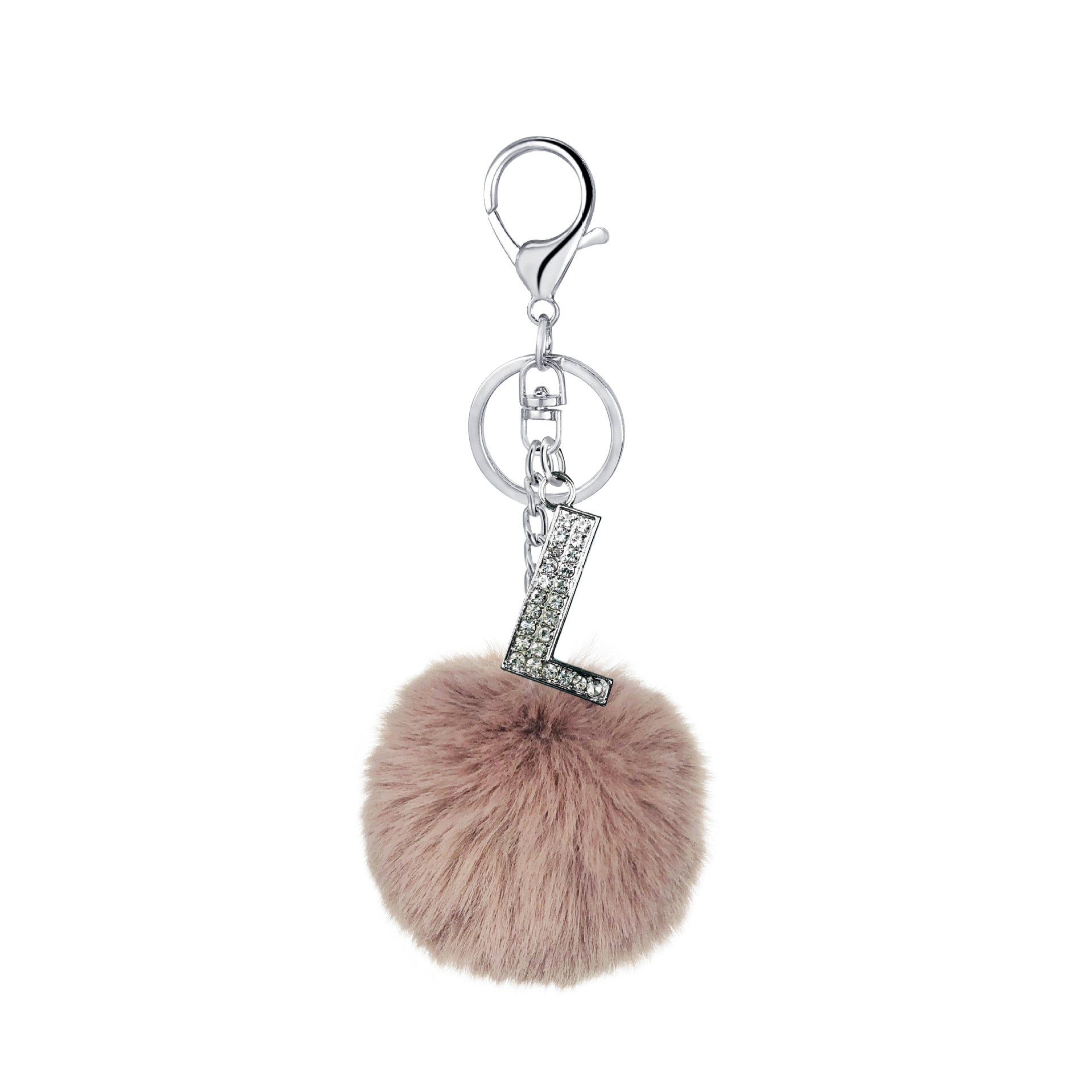 Wholesale Imitation Rex Rabbit Fur Ball Diamond-encrusted Alloy English Letter Keychain
