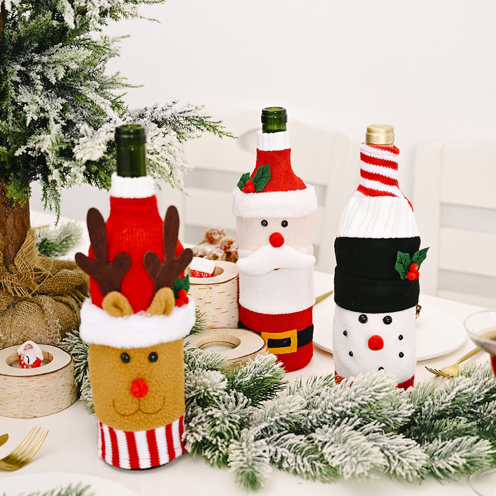 Wholesale Christmas Decoration Knitted Flannel Cartoon Wine Bottle Cover
