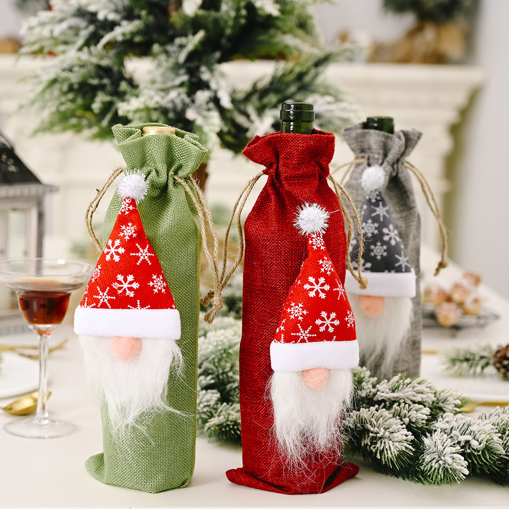 Wholesale Christmas Decorations Forest Elderly Linen Wine Bottle Bags