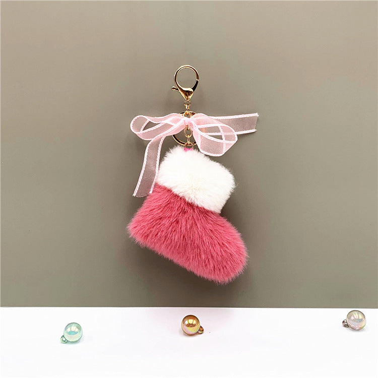 Wholesale Christmas boots keychain cute bow bag pendant cartoon plush car keychain