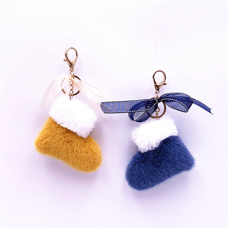 Wholesale Christmas boots keychain cute bow bag pendant cartoon plush car keychain
