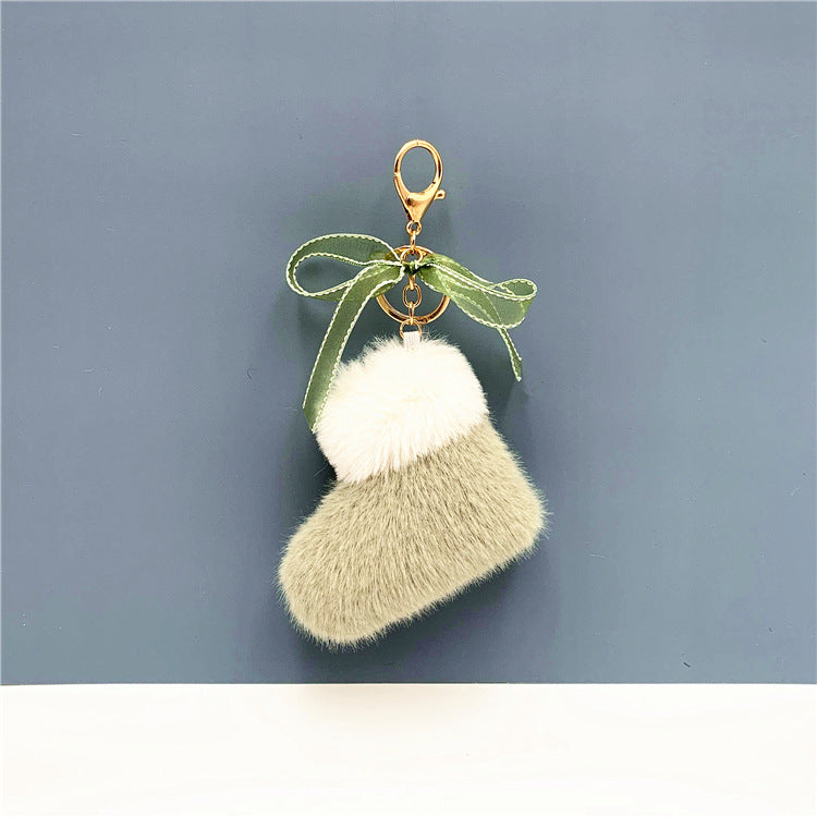 Wholesale Christmas boots keychain cute bow bag pendant cartoon plush car keychain