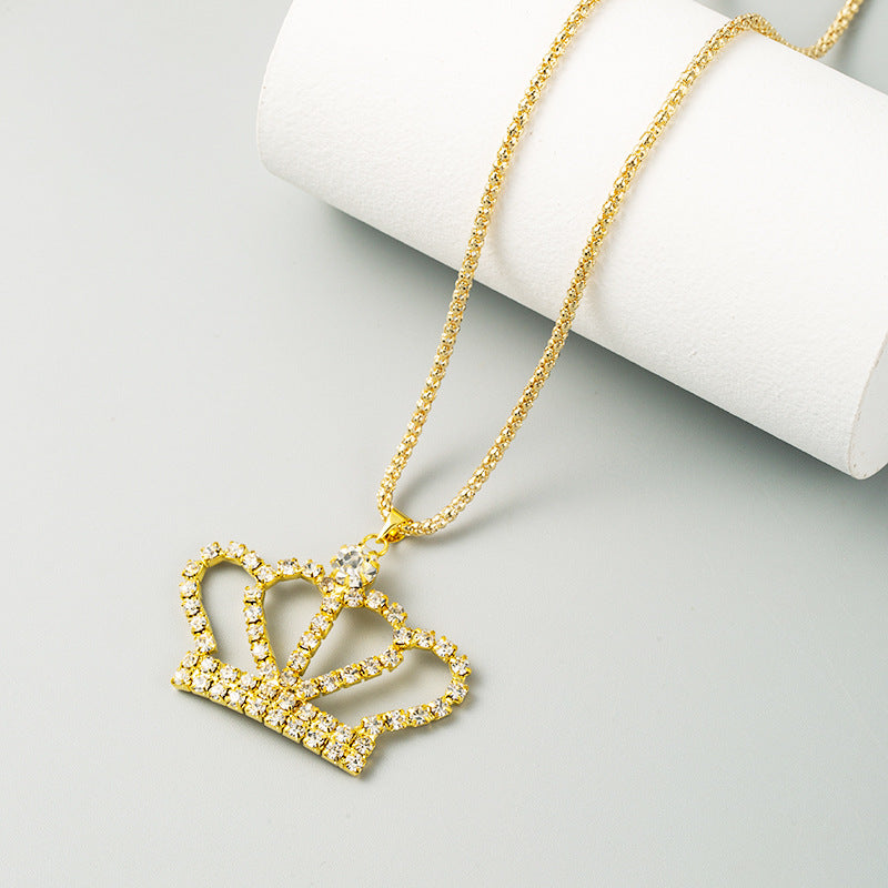 fashion all-match full diamond crown hollow lady pendant necklace long diamond sweater chain