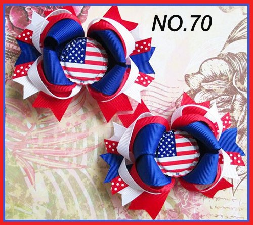 Wholesale of 10pcs US Independence Day Flag Series Double Layer Bow Fabric Hair Clips