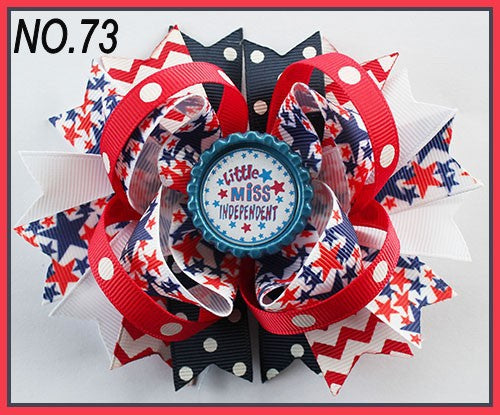 Wholesale of 10pcs US Independence Day Flag Series Double Layer Bow Fabric Hair Clips
