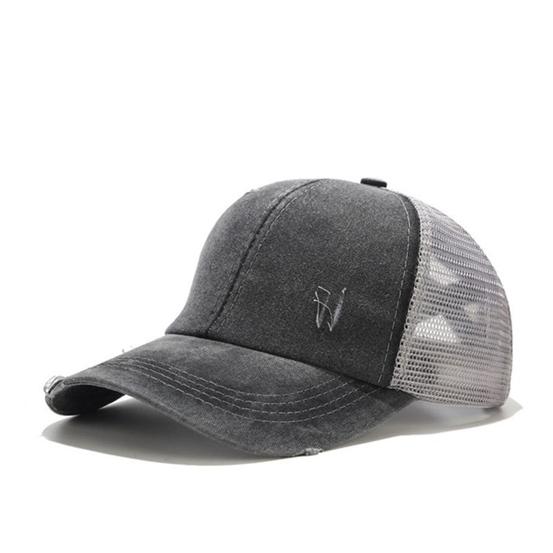 Wholesale Summer, spring and autumn light board old outdoor sunscreen grid washed ponytail baseball cap
