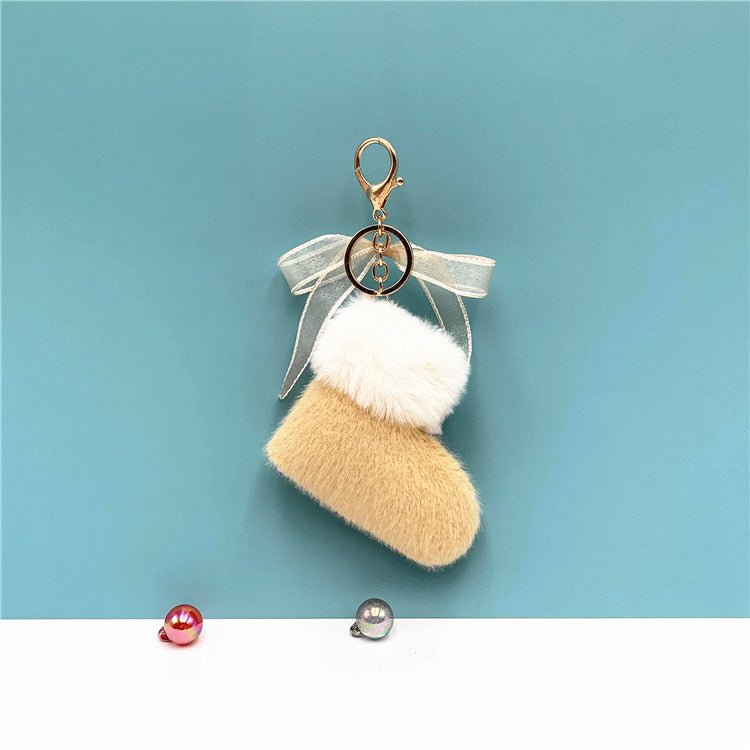 Wholesale Christmas boots keychain cute bow bag pendant cartoon plush car keychain
