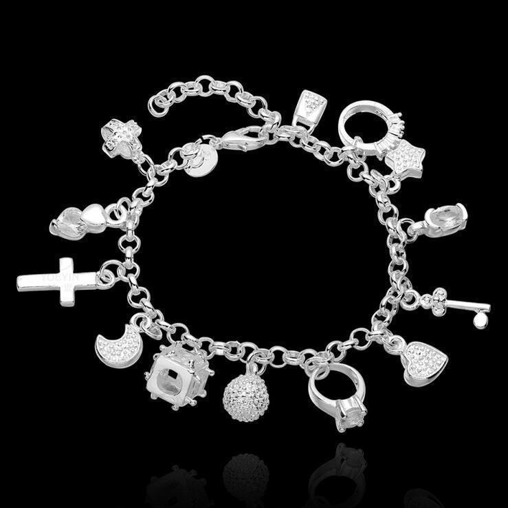 Wholesale 925 Silver Thirteen Pendant Bracelet