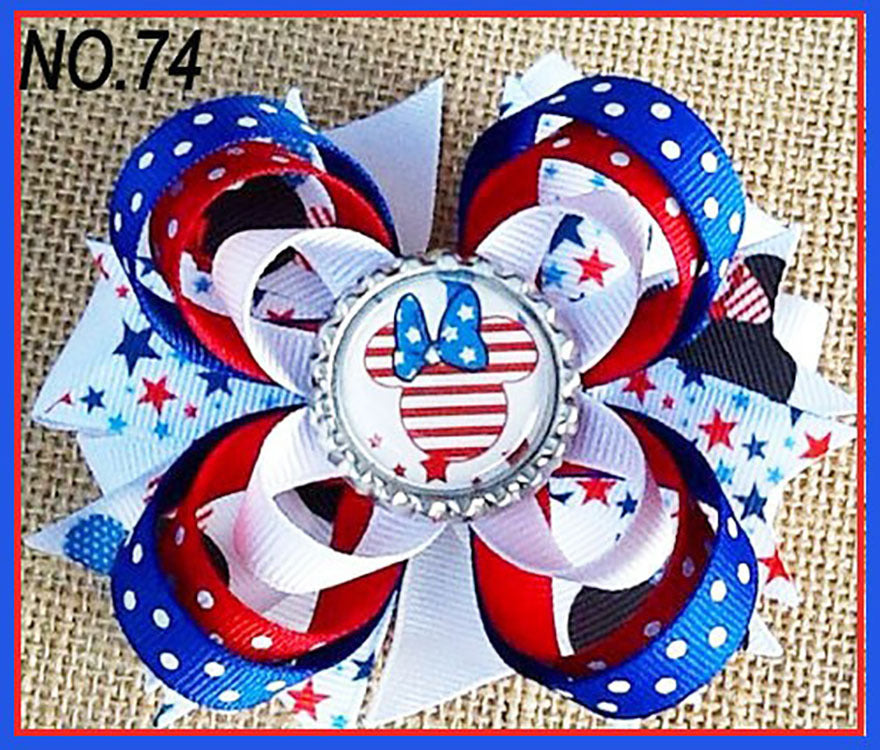 Wholesale of 10pcs US Independence Day Flag Series Double Layer Bow Fabric Hair Clips