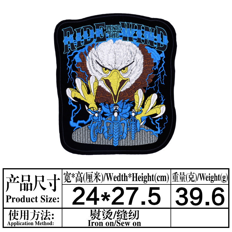 Wholesale Oversized Embroidered Eagle Patch Punk Motorcycle Badge Cloth Applique For Clothing DIY Craft Supply