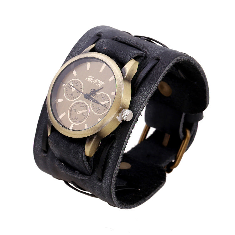 Wholesale Vintage Woven Cowhide Bracelets, Wide Leather Punk Watches