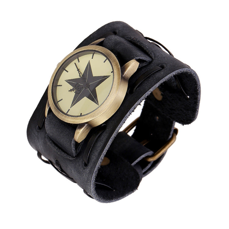Wholesale Men's Cowhide Watches, Punk Style Wide Leather Bracelets
