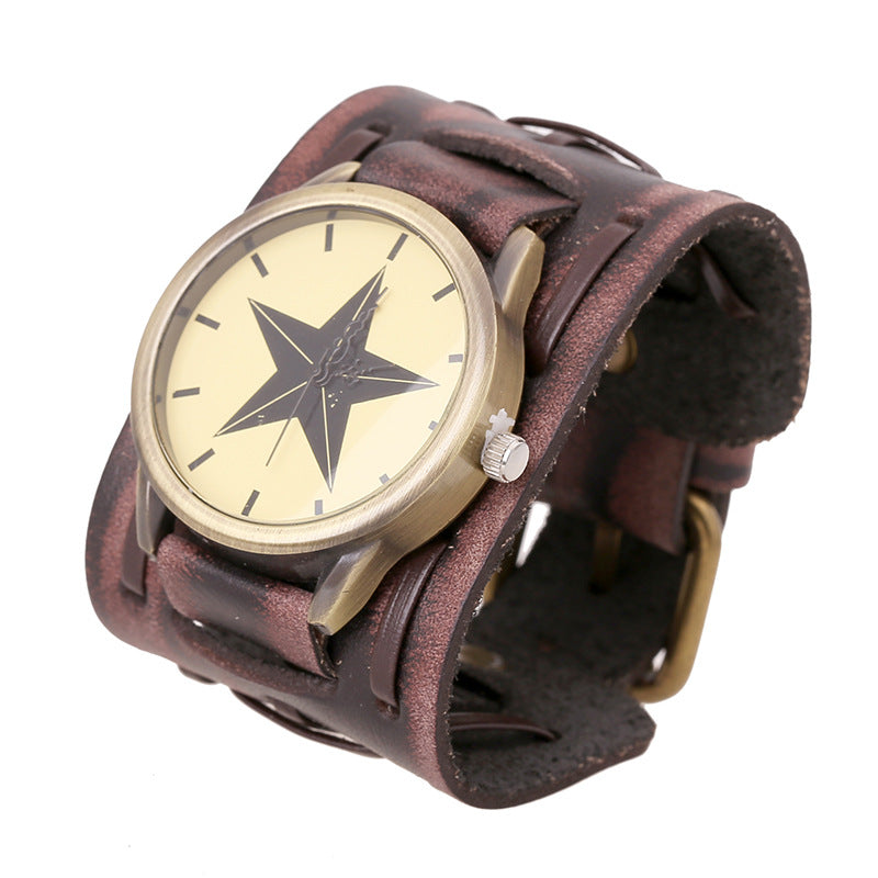 Wholesale Men's Cowhide Watches, Punk Style Wide Leather Bracelets