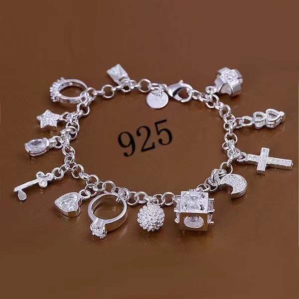Wholesale 925 Silver Thirteen Pendant Bracelet