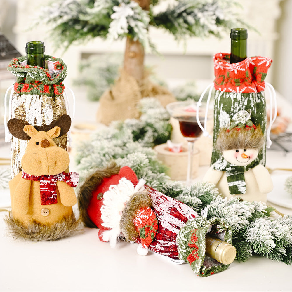 Wholesale Christmas Decoration Supplies Knitting Faux Bark Fabric Wine Bottle Cover