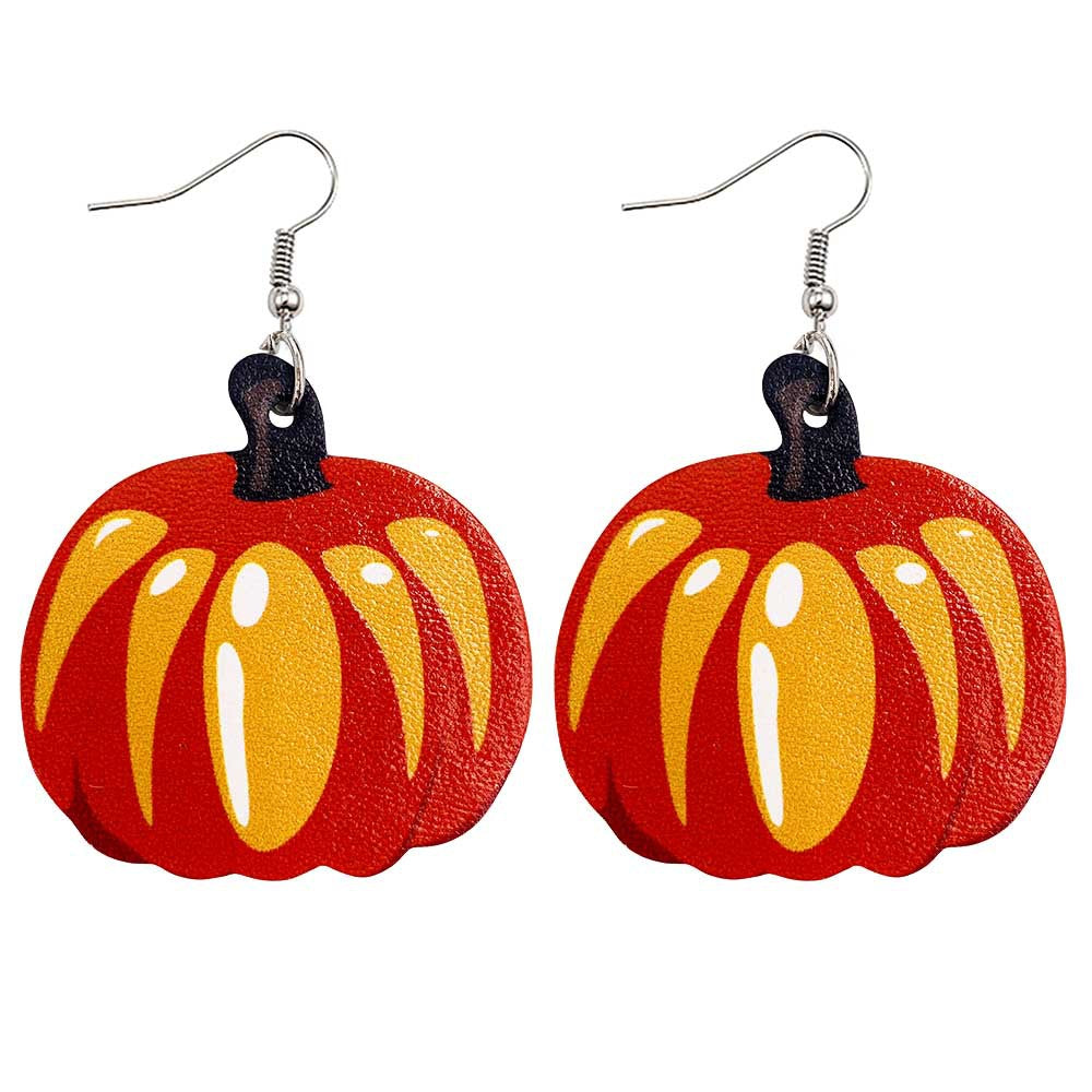 Wholesale Thanksgiving Pumpkin Autumn Maple Leaf Reversible Print Leather Earrings