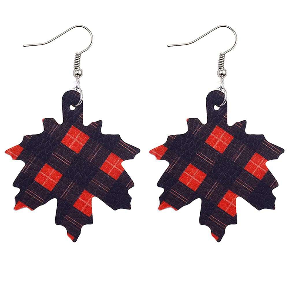 Wholesale Thanksgiving Pumpkin Autumn Maple Leaf Reversible Print Leather Earrings