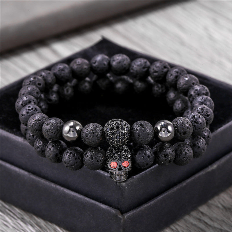 Wholesale Punk Bracelet Micro-set Zircon Diamond Ball Skull Set Bracelet Men's Bead Bracelet