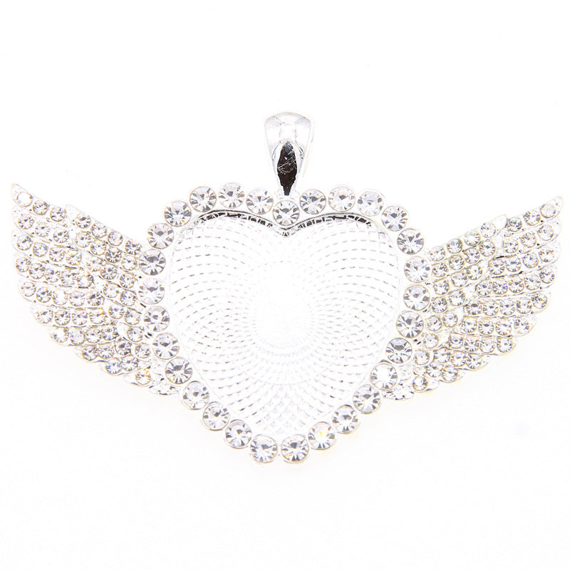 Wholesale 100PCS/PACK Alloy 25mm Angel Wings Full Diamond Heart Base