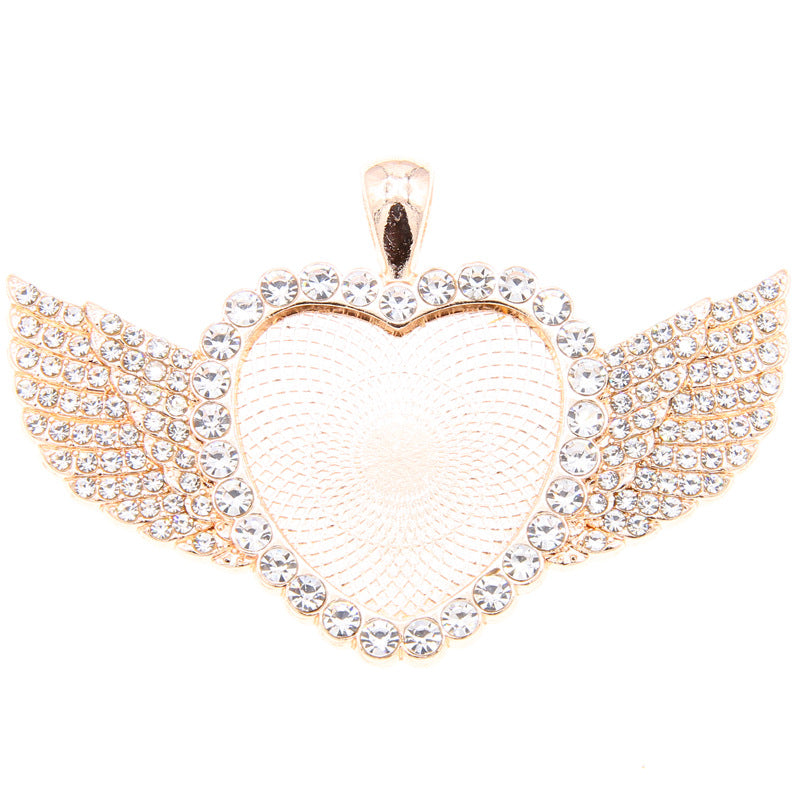 Wholesale 100PCS/PACK Alloy 25mm Angel Wings Full Diamond Heart Base