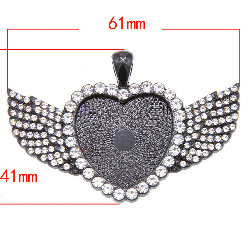 Wholesale 100PCS/PACK Alloy 25mm Angel Wings Full Diamond Heart Base