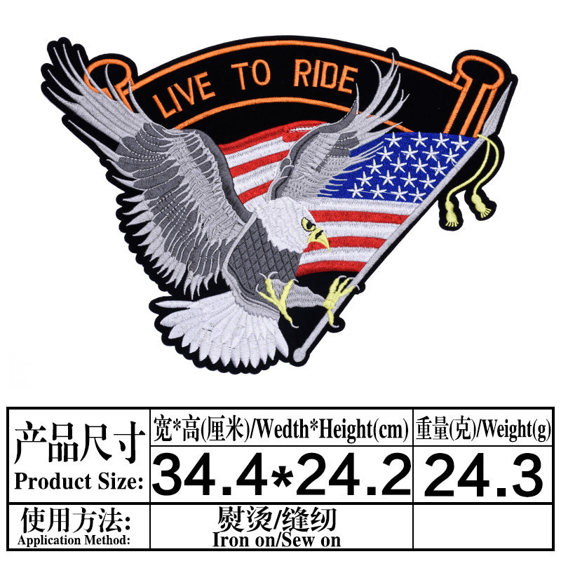 Wholesale Oversized Embroidered Eagle Patch Punk Motorcycle Badge Cloth Applique For Clothing DIY Craft Supply