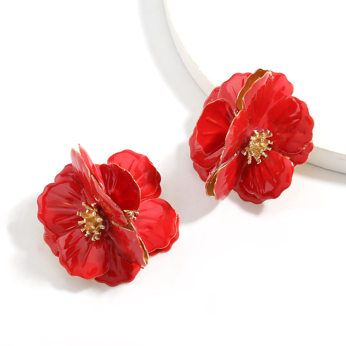 Wholesale Exaggerated Creative Alloy Dripping Oil Flower Large Flower Earrings