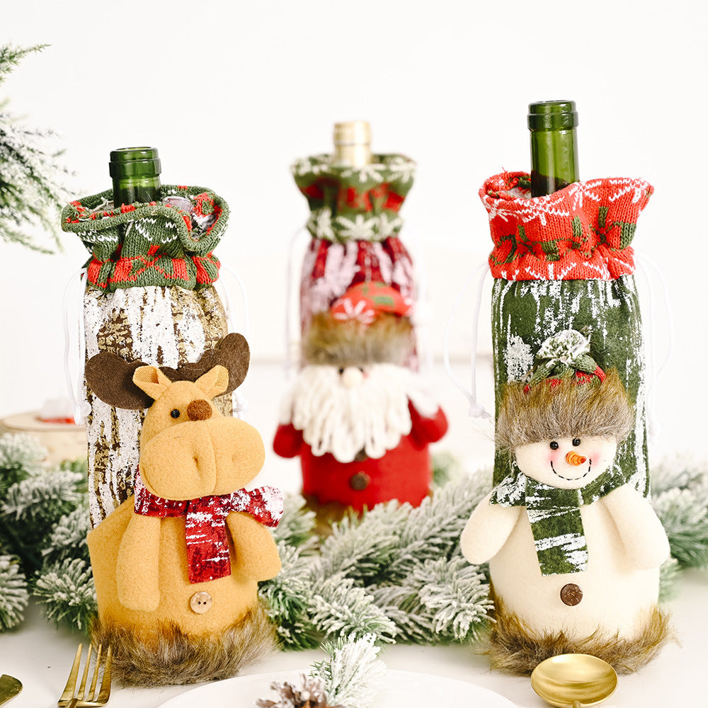 Wholesale Christmas Decoration Supplies Knitting Faux Bark Fabric Wine Bottle Cover