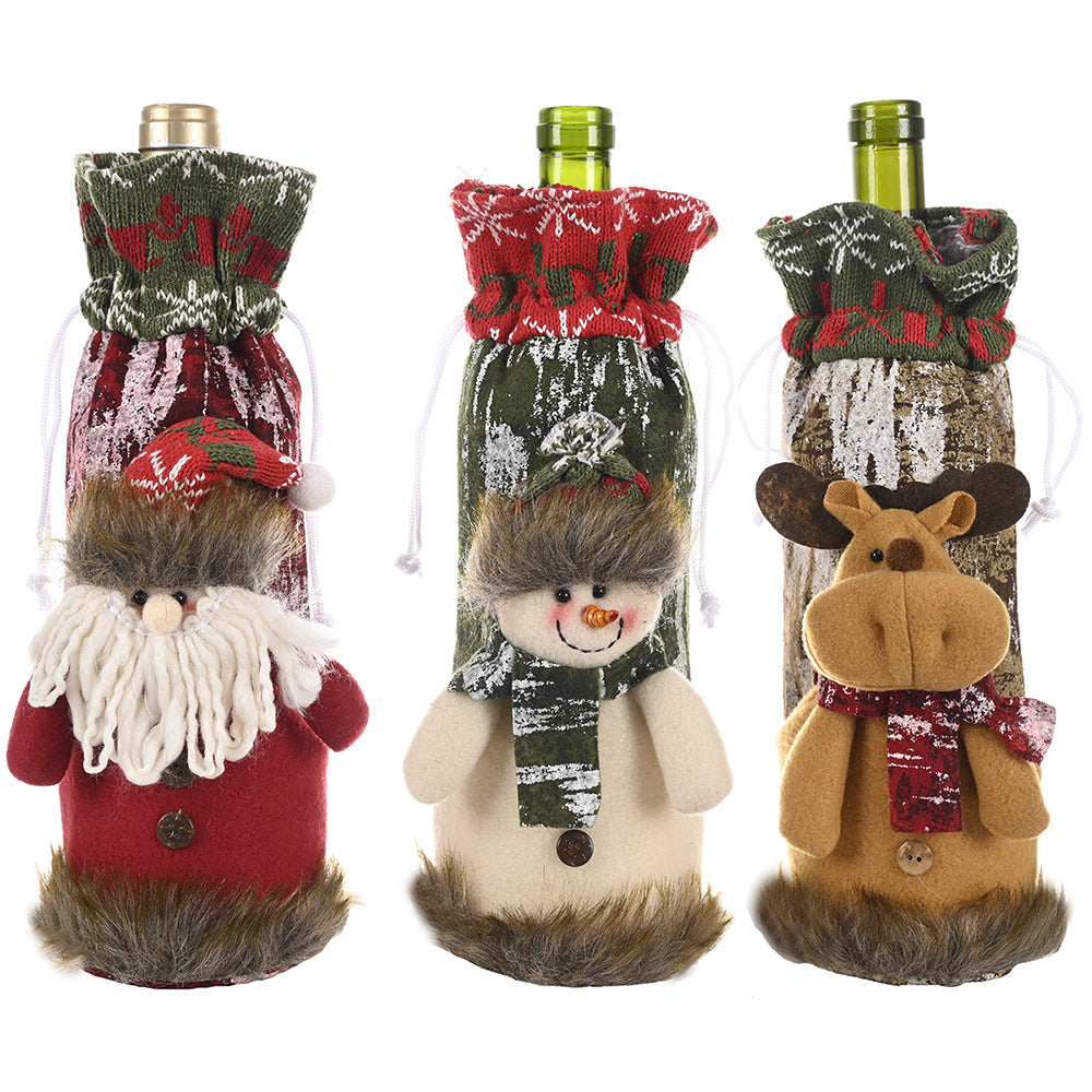 Wholesale Christmas Decoration Supplies Knitting Faux Bark Fabric Wine Bottle Cover
